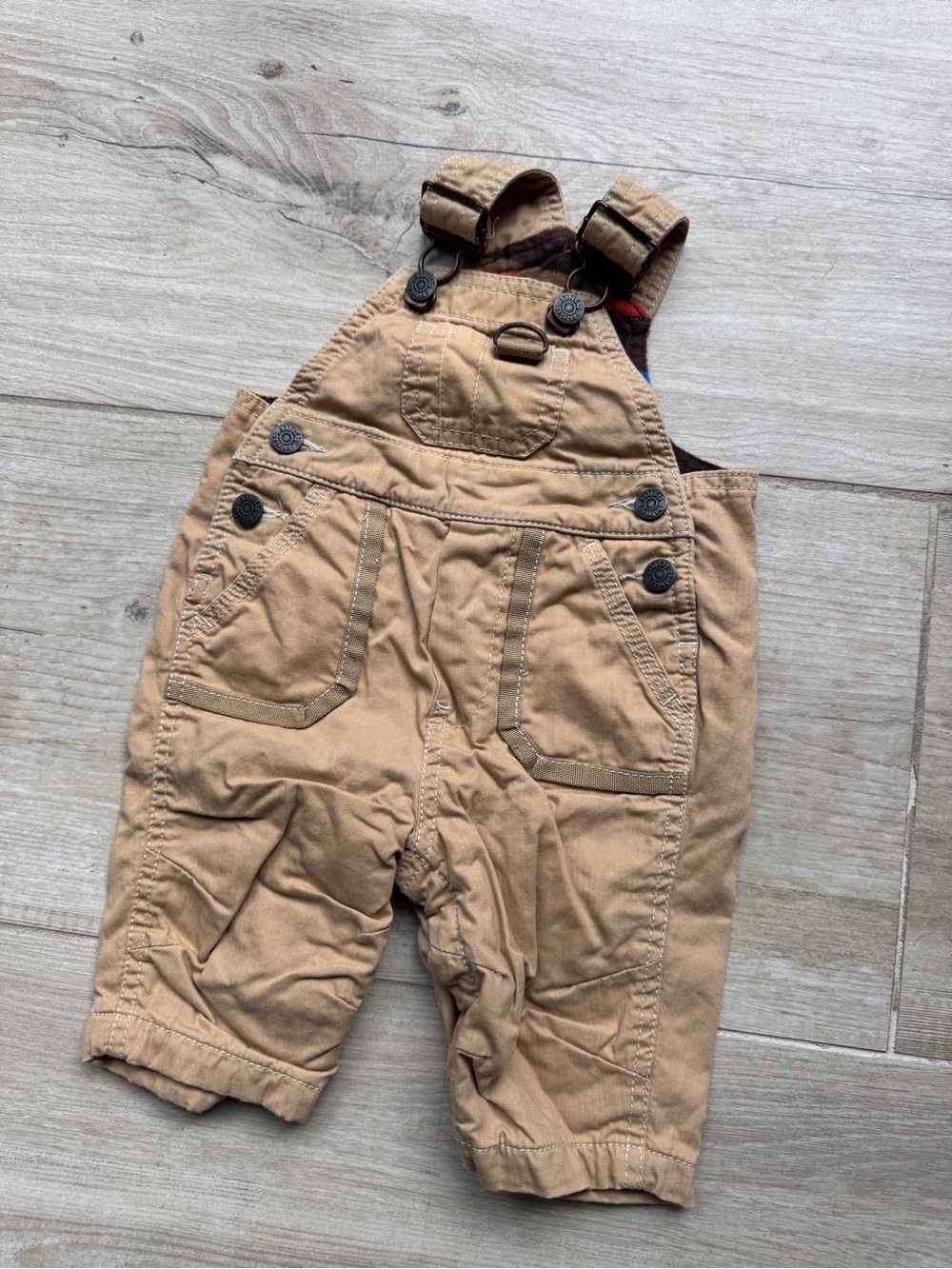 BabyGap Khaki Cotton Lines Overalls 0–3 Months